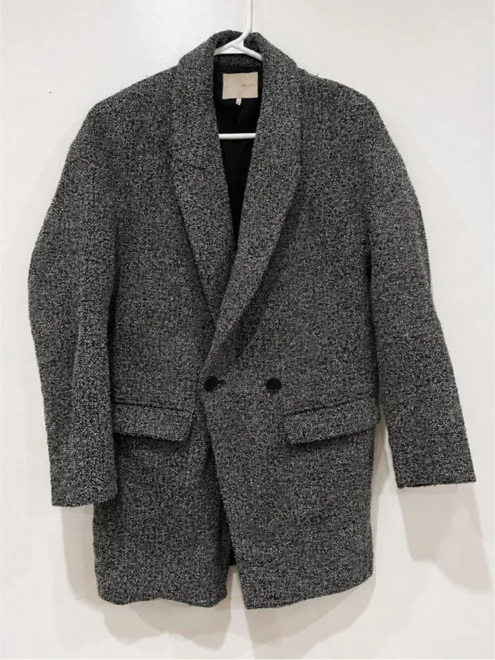 Oak + Fort Black White Bouclé Double Breasted Long Blazer Coat Jacket Size M